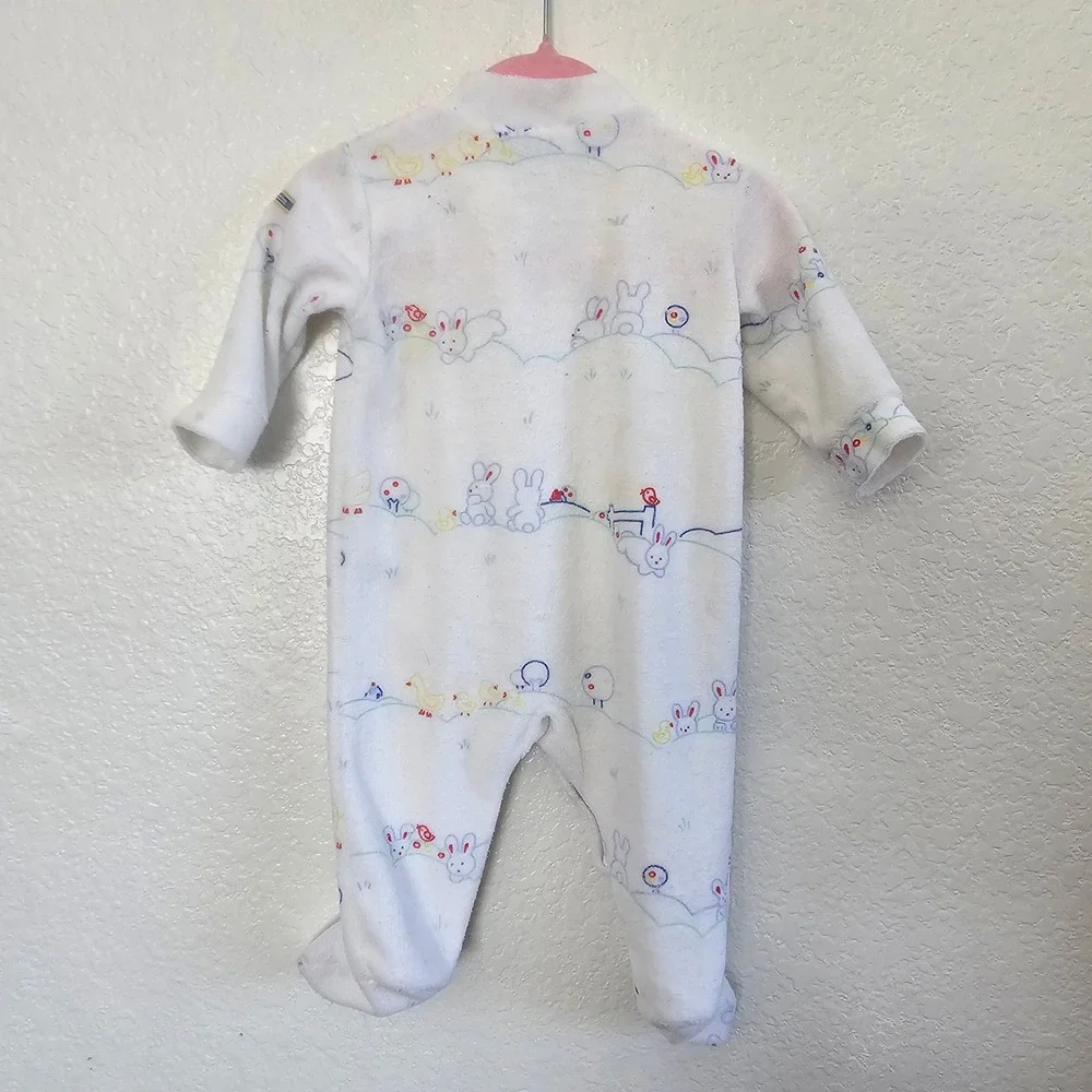 Vintage Absorba Baby Footed Sleeper White Terry Cloth Bunny Duckling USA‎ Made M